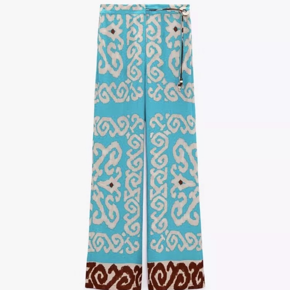 Zara Co-ord Wide Leg Pants Belted Pants Beads Pearl Trousers